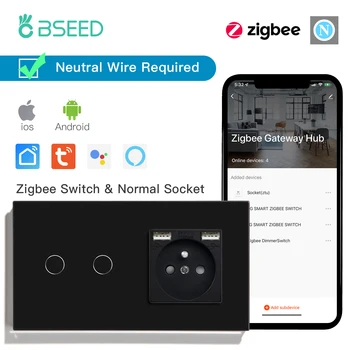 BSEED 1/2 / 3Gang 1/2 / 3Way Zigbee Умный Настенный Выключатель Света С Двойным USB-Портом Для Зарядки Телефона Розетки Работают С Tuya Smart Life Google