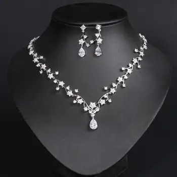 UILZ Роскошное ожерелье из Циркония в форме белого цветка, серьги, наборы для женщин, Блестящий свадебный комплект ювелирных украшений для новобрачных