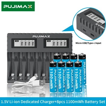 Специальное Литий-ионное Зарядное Устройство PUJIMAX 1.5 V Для Зарядки Литиевых батарей AAA/AA Постоянным Напряжением с Перезаряжаемой Батареей 1100 МВтч 3A